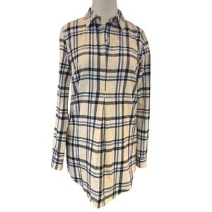 Tyler Böe Tina Wallingford Tan Blue Plaid Flannel Tunic Shirt Size Small
